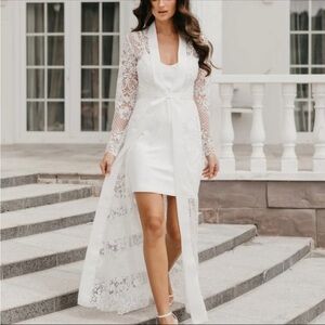 Long sleeve maxi lace robe with slip